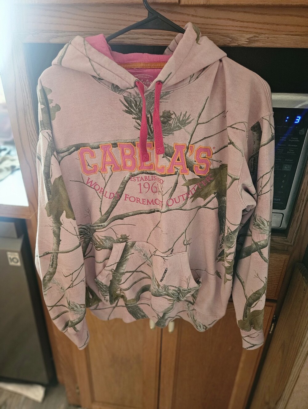 Cabela's Pink Camo Pullover Hoodie with Olive Accent